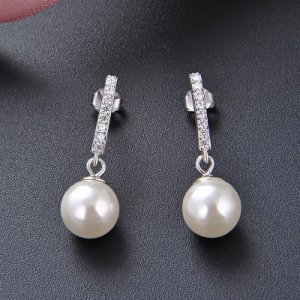White Pearl Over Sterling Silver Earrings for Woman